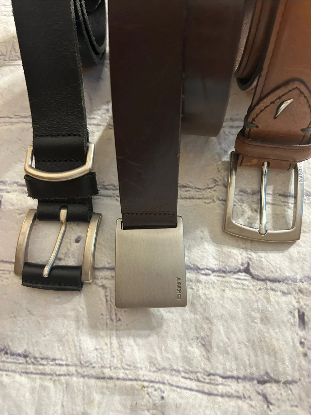 DKNY ITALY CHOCOLATE BROWN 38 & NAUTICA MED BROWN CHUNKY & BLACK LEATHER BELTS